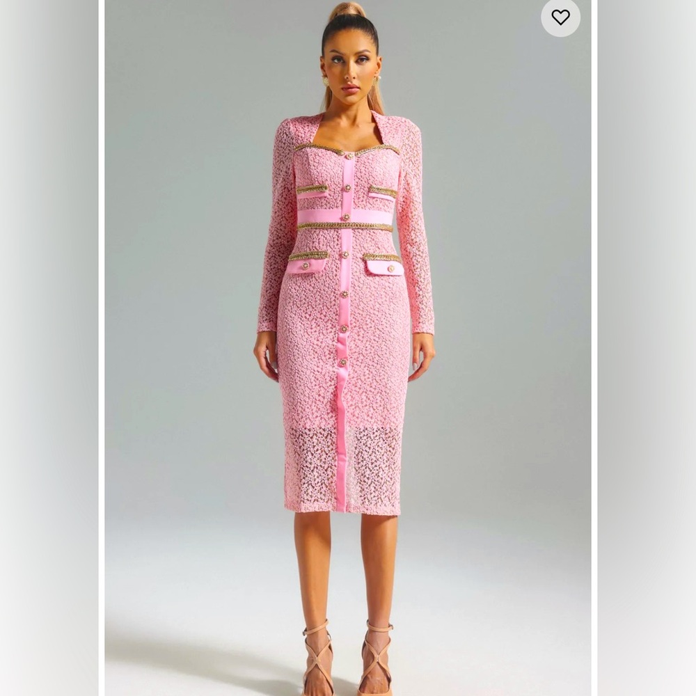 Bella Barnett pink lace dress w/ gold detail size Medium worn once